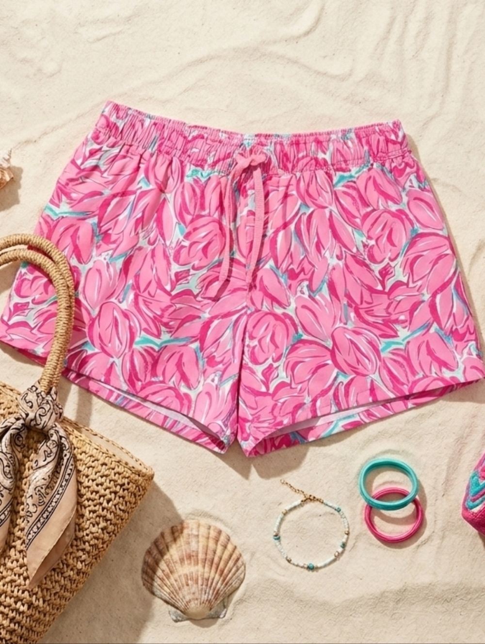 Lauren James Pink and Teal Floral Swim Shorts